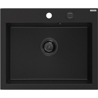 Jednodrezový žulový drez Mexen Elix 600 x 500 mm, čierny, čierny sifón - 6525601005-77-B