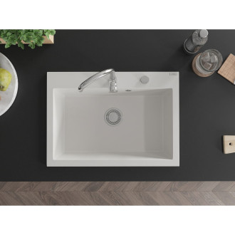 Jednodrezový žulový drez Mexen Elix 700 x 500 mm, biely, chrómovaný sifón - 6526701005-20