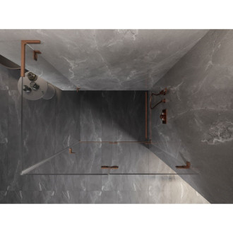 Sprchovací kút Mexen Lunar-F L skladací pravý 85 x 70 cm, priehľadný, kartáčovaná meď - 836L-085-070-65-00-P