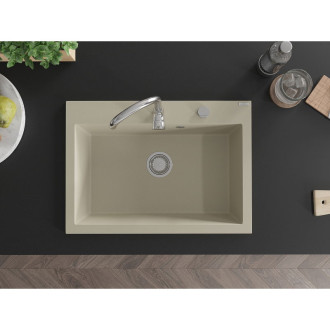 Jednodrezový žulový drez Mexen Elix 700 x 500 mm, béžový, chrómovaný sifón - 6526701005-69