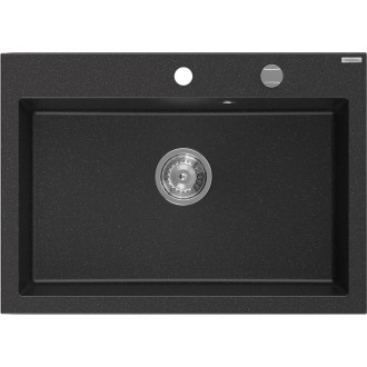 Jednodrezový žulový drez Mexen Elix 700 x 500 mm, čierna/strieborná metalíza, chrómovaný sifón - 6526701005-73