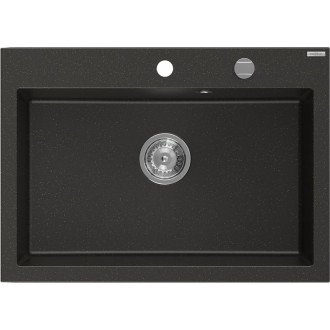 Jednodrezový žulový drez Mexen Elix 700 x 500 mm, čierna/zlatá metalíza, chrómovaný sifón - 6526701005-75