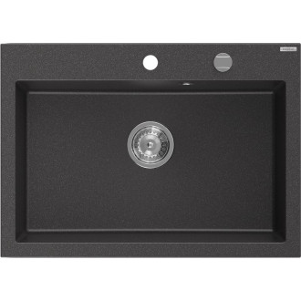 Jednodrezový žulový drez Mexen Elix 700 x 500 mm, čierna bodka, chrómovaný sifón - 6526701005-76