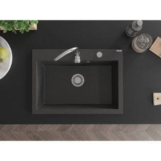 Jednodrezový žulový drez Mexen Elix 700 x 500 mm, čierna bodka, chrómovaný sifón - 6526701005-76