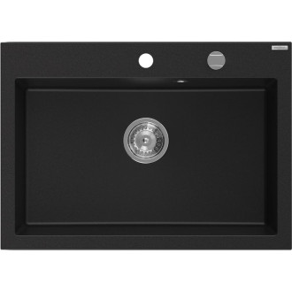 Jednodrezový žulový drez Mexen Elix 700 x 500 mm, čierny, chrómovaný sifón - 6526701005-77
