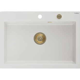 Jednodrezový žulový drez Mexen Elix 700 x 500 mm, biely, zlatý sifón - 6526701005-20-G