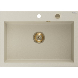 Jednodrezový žulový drez Mexen Elix 700 x 500 mm, béžový, zlatý sifón - 6526701005-69-G