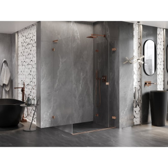 Sprchovací kút Mexen Lunar-F L skladací pravý 95 x 90 cm, priehľadný, kartáčovaná meď - 836L-095-090-65-00-P