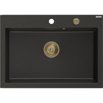 Jednodrezový žulový drez Mexen Elix 700 x 500 mm, čierna/zlatá metalíza, zlatý sifón - 6526701005-75-G