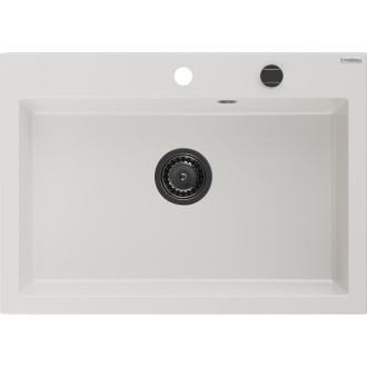 Jednodrezový žulový drez Mexen Elix 700 x 500 mm, biely, čierny sifón - 6526701005-20-B