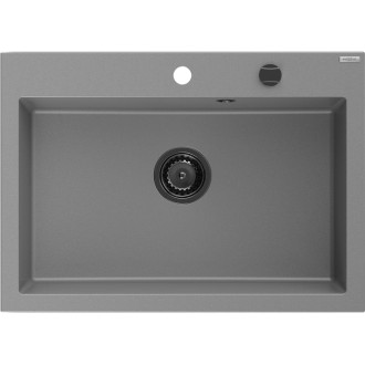 Jednodrezový žulový drez Mexen Elix 700 x 500 mm, sivý, čierny sifón - 6526701005-71-B