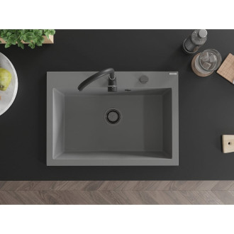 Jednodrezový žulový drez Mexen Elix 700 x 500 mm, sivý, čierny sifón - 6526701005-71-B