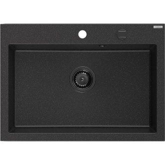 Jednodrezový žulový drez Mexen Elix 700 x 500 mm, čierna/strieborná metalíza, čierny sifón - 6526701005-73-B