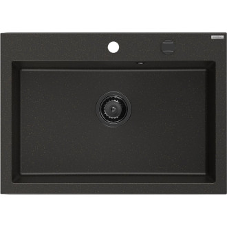 Jednodrezový žulový drez Mexen Elix 700 x 500 mm, čierna/zlatá metalíza, čierny sifón - 6526701005-75-B