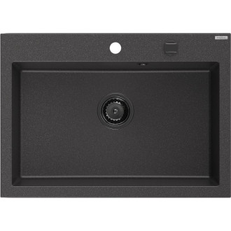 Jednodrezový žulový drez Mexen Elix 700 x 500 mm, bodkovaný čierna, čierny sifón - 6526701005-76-B