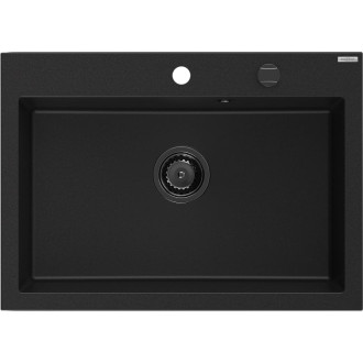 Jednodrezový žulový drez Mexen Elix 700 x 500 mm, čierny, čierny sifón - 6526701005-77-B