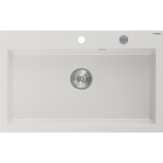 Jednodrezový žulový drez Mexen Elix 800 x 500 mm, biely, chrómovaný sifón - 6527801005-20