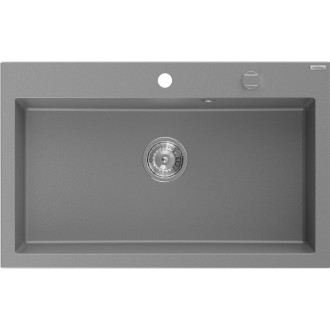 Jednodrezový žulový drez Mexen Elix 800 x 500 mm, sivý, chrómovaný sifón - 6527801005-71