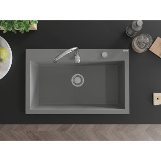 Jednodrezový žulový drez Mexen Elix 800 x 500 mm, sivý, chrómovaný sifón - 6527801005-71