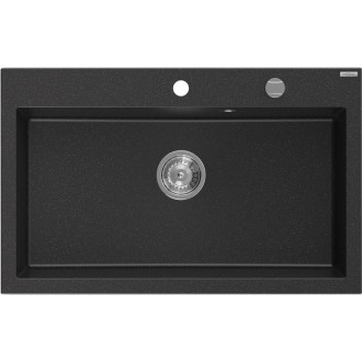 Jednodrezový žulový drez Mexen Elix 800 x 500 mm, čierna / strieborná metalíza, chrómovaný sifón - 6527801005-73