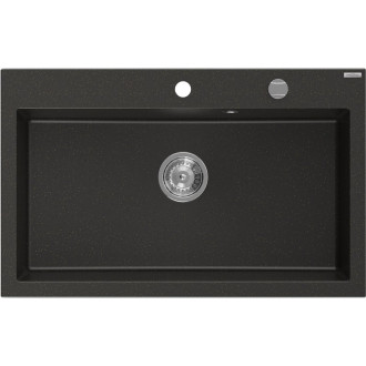 Jednodrezový žulový drez Mexen Elix 800 x 500 mm, čierna / zlatá metalíza, chrómovaný sifón - 6527801005-75