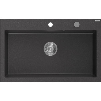 Jednodrezový žulový drez Mexen Elix 800 x 500 mm, čierna bodka, chrómovaný sifón - 6527801005-76
