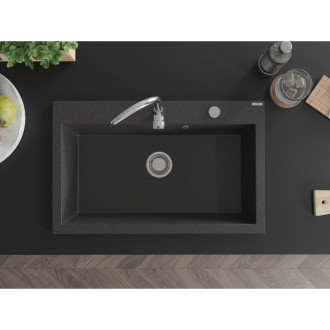 Jednodrezový žulový drez Mexen Elix 800 x 500 mm, čierna bodka, chrómovaný sifón - 6527801005-76