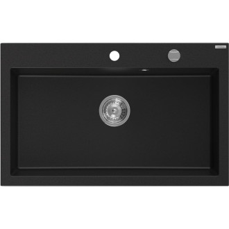 Jednodrezový žulový drez Mexen Elix 800 x 500 mm, čierny, chrómovaný sifón - 6527801005-77