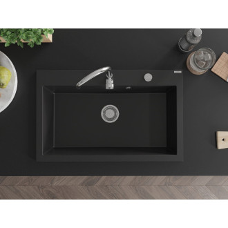 Jednodrezový žulový drez Mexen Elix 800 x 500 mm, čierny, chrómovaný sifón - 6527801005-77