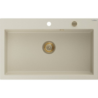 Jednodrezový žulový drez Mexen Elix 800 x 500 mm, béžový, zlatý sifón - 6527801005-69-G