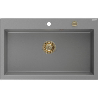 Jednodrezový žulový drez Mexen Elix 800 x 500 mm, sivý, zlatý sifón - 6527801005-71-G