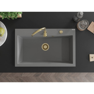 Jednodrezový žulový drez Mexen Elix 800 x 500 mm, sivý, zlatý sifón - 6527801005-71-G