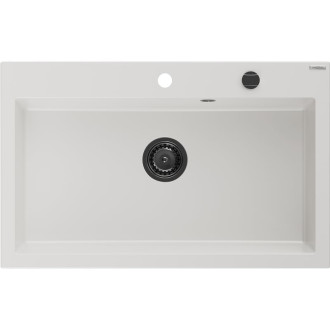 Jednodrezový žulový drez Mexen Elix 800 x 500 mm, biely, čierny sifón - 6527801005-20-B