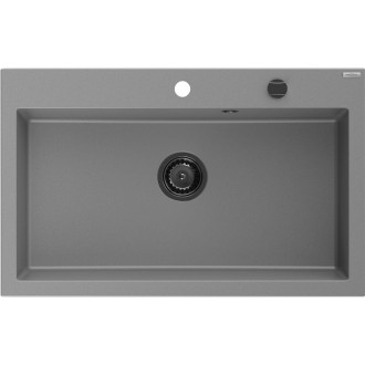 Jednodrezový žulový drez Mexen Elix 800 x 500 mm, sivý, čierny sifón - 6527801005-71-B