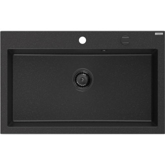Jednodrezový žulový drez Mexen Elix 800 x 500 mm, čierna/strieborná metalíza, čierny sifón - 6527801005-73-B