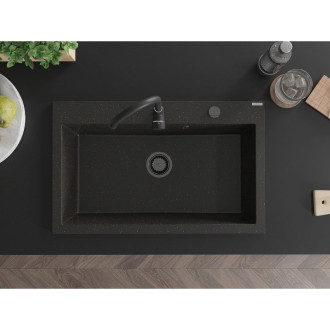 Jednodrezový žulový drez Mexen Elix 800 x 500 mm, čierna/zlatá metalíza, čierny sifón - 6527801005-75-B