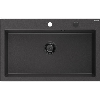 Jednodrezový žulový drez Mexen Elix 800 x 500 mm, bodkovaný čierna, čierny sifón - 6527801005-76-B