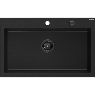 Jednodrezový žulový drez Mexen Elix 800 x 500 mm, čierny, zlatý sifón - 6527801005-77-B