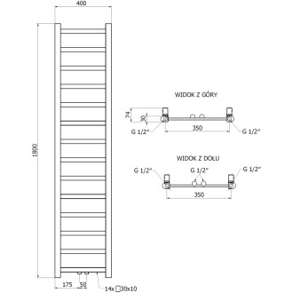 Kúpeľňový radiátor Mexen Bolt 1800 x 400 mm, 406 W, antracit - W126-1800-400-00-66