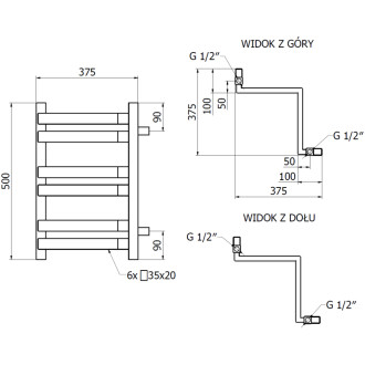 Kúpeľňový radiátor Mexen Loop 500 x 375 mm, 253 W, antracit - W129-0500-350-00-66