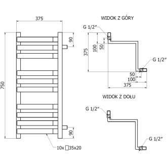 Kúpeľňový radiátor Mexen Loop 750 x 375 mm, 413 W, čierny - W129-0750-350-00-70
