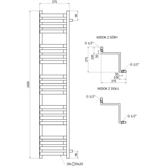 Kúpeľňový radiátor Mexen Loop 1600 x 375 mm, 837 W, antracit - W129-1600-350-00-66