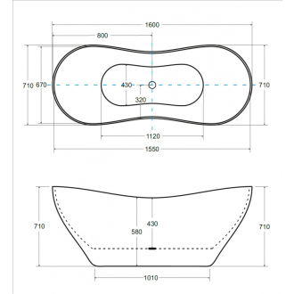 VIYA 1600x700 mm, čierna farba VANAND16B vaňa voľne stojaca z liateho mramoru