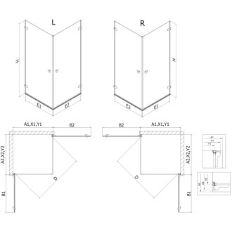 Sprchovací kút Mexen Lunar-B Duo s výklopným mechanizmom 100 x 70 cm, priehľadný, biely - 832-100L-070P-20-00