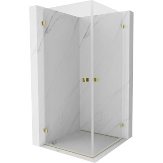 Sprchovací kút Mexen Lunar-B Duo s výklopným mechanizmom 90 x 90 cm, priehľadný, zlatý - 832-090L-090P-50-00