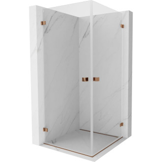 Sprchovací kút Mexen Lunar-B Duo s výklopným mechanizmom 85 x 85 cm, priehľadný, ružové zlato - 832-085L-085P-60-00