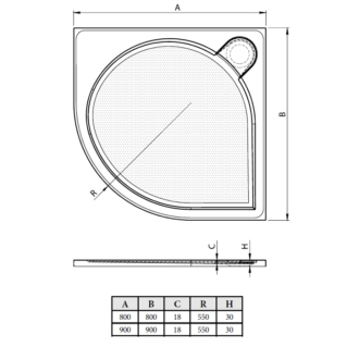 LARA - vanička liaty mramor, štvrťkruh 900x900x30 mm, R550, bez nožičiek, VANKCCTVRT90