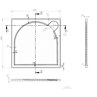 LARA - vanička liaty mramor, štvorec 900x900x30 mm, bez nožičiek, VANKCCTVER90