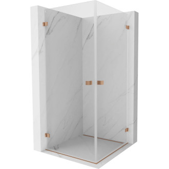 Sprchovací kút Mexen Lunar-B Duo s výklopným mechanizmom 75 x 75 cm, priehľadný, kartáčovaná meď - 832-075L-075P-65-00