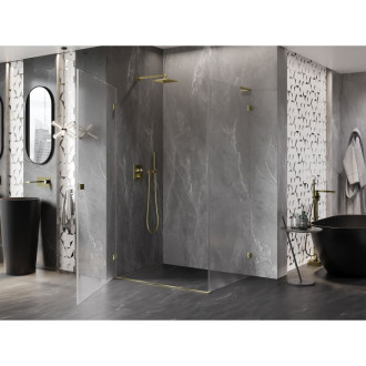 Sprchovací kút Mexen Lunar-B L ľavý výklopný 95 x 90 cm, priehľadný, zlatý - 832L-095-090-50-00-L